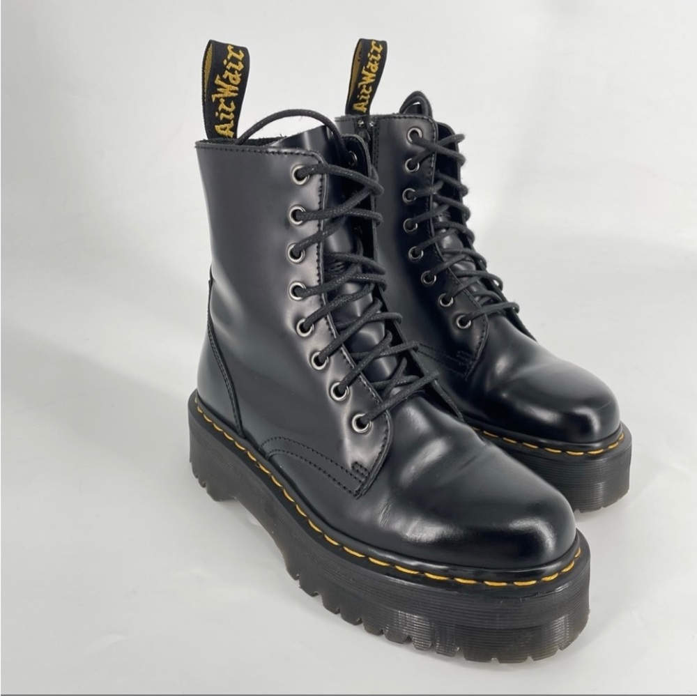 Dr. Martens Black Lace-Up Platform Boots with Yellow Stitching - Picture 3 of 5